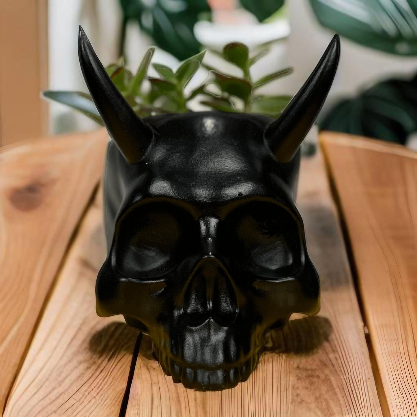 Ceramic Horned Skull Pot